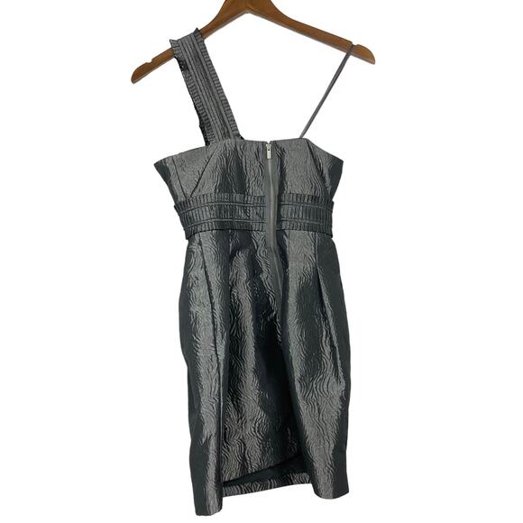 BCBGMAXAZRIA | NWT Gray One Shoulder Jacquard Rosette Cocktail Mini Dress - Picture 3 of 12